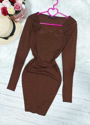 Платье коричневое в рубчик платья шоколадного цвета с вырезами декольте трендовое платье 44 46 разбрродаж3 фото