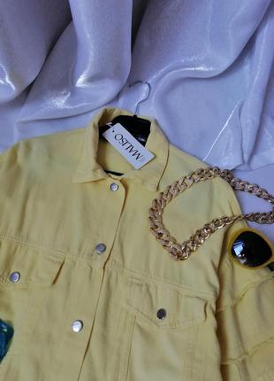 Джинсова куртка піджак туреччина легка натуральна тканина котон красивий жовтий колір рукава волани3 фото