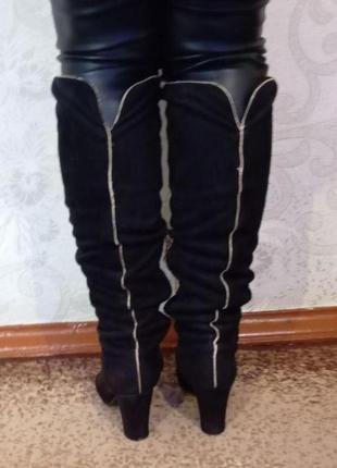 Замшеві сапожки, ботфорди з натуральної замші, сапожки на каблуку