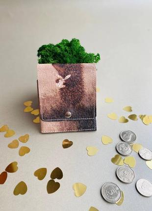 Гаманець шкіра портмоне кошелек принт іжак у тумані