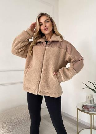 Шикарная курточка из искусственного меха тедди бежевая коричневая мокко молочная белая черная теплая короткая бомбер кардиган кофта пальто шубка