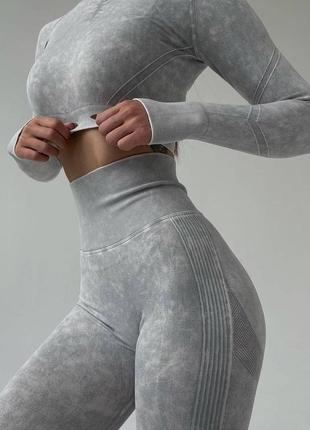 Спортивний костюм в зал, лосини пуш-ап + рашгард (сірий) m4 фото