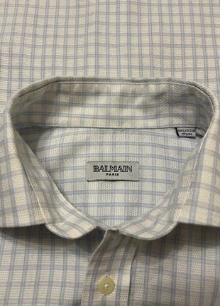 Balmain винтажная рубашка мужская белая в клетку в деловом стиле4 фото