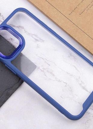Прозрачный чехол с цветным бортом на айфон 11 про макс (синий)6 фото