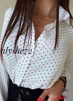 Блуза блузка рубашка женская базовая нарядная праздничная деловая в горошек белая черная3 фото