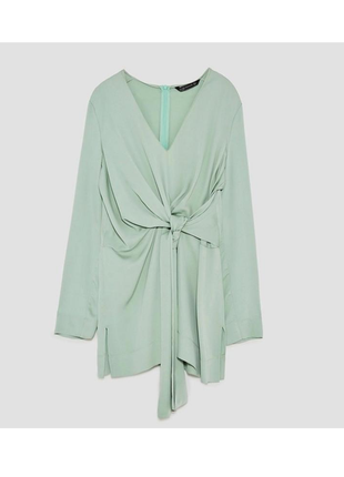 Блуза туника удлиненного кроя из вискозы zara, красивый мятный цвет