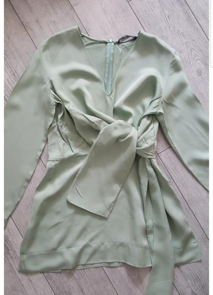Блуза туника удлиненного кроя из вискозы zara, красивый мятный цвет7 фото