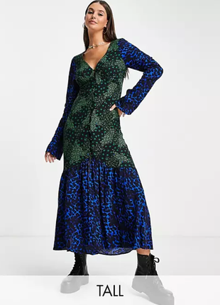 Нове довге різнобарвне плаття міді з v-подібним вирізом і принтом зі змішаної віскози topshop