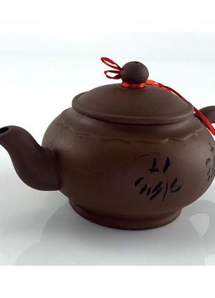 Чайник глиняный "иероглиф" (380 мл) (11,5*11,5*5,5 cм)