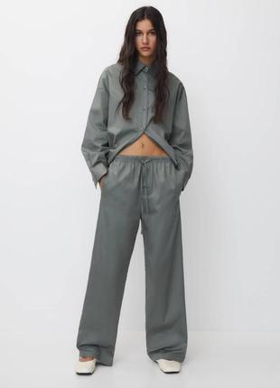Брюки поплин в пижамном стиле pull & bear original широкими брюками pullandbear