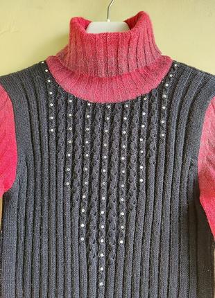 Оригинальный свитер со стразами нарядный теплый джемпер пуловер шерсть3 фото