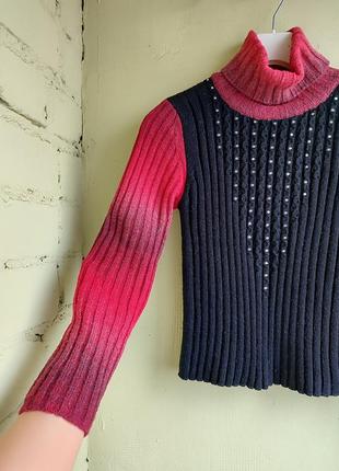 Оригинальный свитер со стразами нарядный теплый джемпер пуловер шерсть2 фото