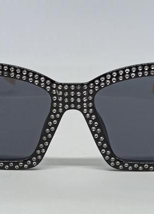 Очки в стиле christian dior стильные женские солнцезащитные черные с имитацией камней2 фото
