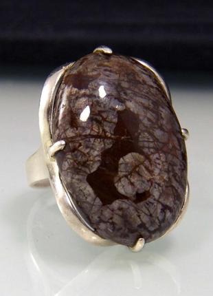 Массивное серебряное кольцо с огромным камнем снежный обсидиан1 фото