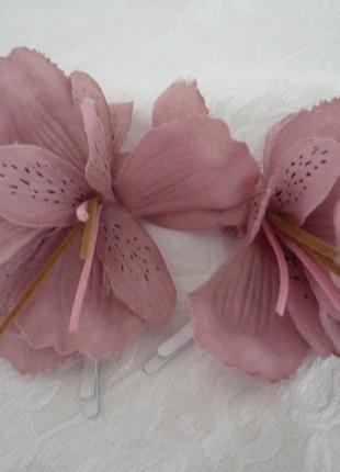 Винтаж заколка невидимка, украшение для волос, пара, искусственные цветы *пудровая лилия*6 фото