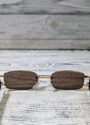Солнцезащитные очки унисекс, коричневые, прямоугольные в золотистой металлической оправе (без бренда)5 фото