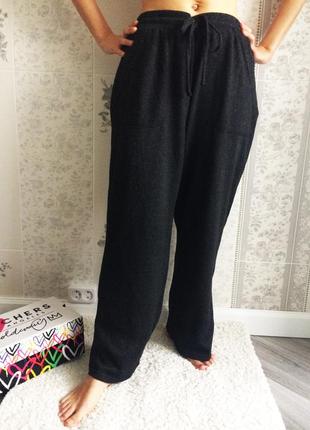 Женские трикотажные  чёрные широкие брюки8 фото