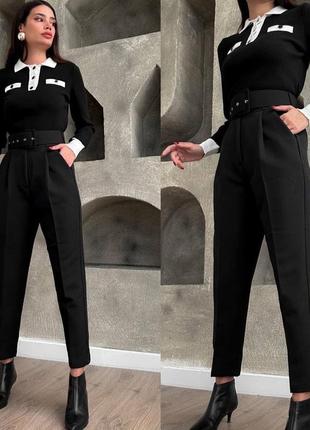 Стильні брюки із полосками та поясом в комплекті,. велика палітра кольорів🌈4 фото