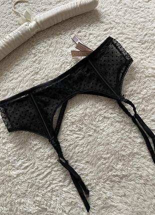 Черный пояс для чулок victoria's secret luxe lingerie оригинал, поясок виктория сикрет