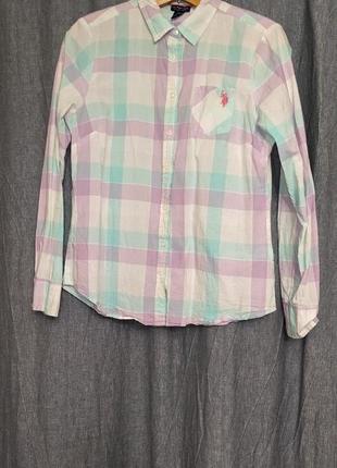 Рубашка в клетку Lyle & Scott Plus Polo met een gekleurd randje in marineblauw. женская