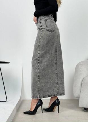 Юбка джинсовая меди с разрезом джинс серый 2 цвета юбка мыды с разрезом джинс серая с поясом8 фото