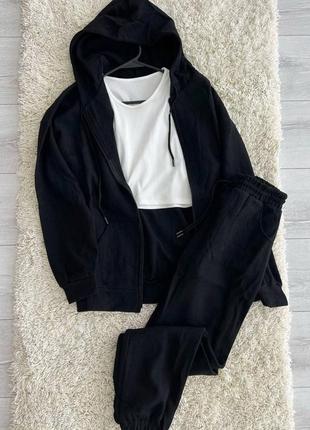 Спортивний костюм на флісі кофта зіппер на блискавці оверсайз штани вільні комплект чорний сірий графітовий теплий трендовий стильний2 фото