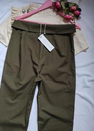 Легкие хлопковые брюки цвета хаки с карманами и поясом женские брюки4 фото
