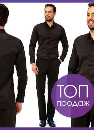 Чоловіча сорочка чорна lc waikiki на чорних гудзиках з довгими рукавами1 фото