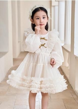Дуже пишна ніжна повітряна дитяча сукня з довгим рукавом для дівчинки на свято день народження вечірку фотосесію на 4 5 6 7років