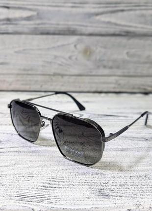 Солнцезащитные очки мужские, поляризация, серые  в глянцевой металлической оправе (без бренда)1 фото