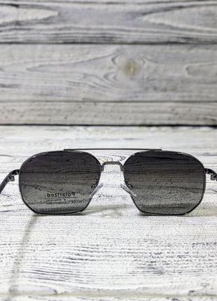 Солнцезащитные очки мужские, поляризация, серые  в глянцевой металлической оправе (без бренда)5 фото