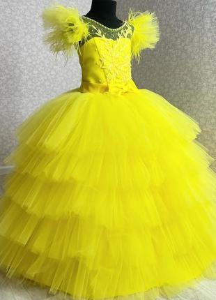 Желтое платье для девочки на праздник выпускной