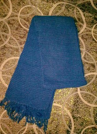 Шарф шарфик синий вязаный тёпленький1 фото
