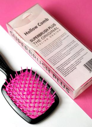 Гребінець для волосся superbrush plus hollow comb, чорний/малиновий