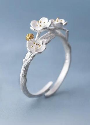 Нежное кольцо цветочное серебро 9251 фото