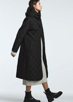 🔥🔥 стганная женская куртка zara.длинное стеганое пальто из прочной матовой ткани4 фото