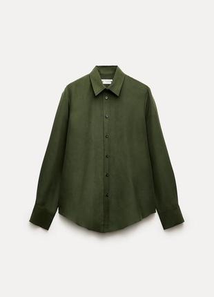 Мягкая рубашка зеленый шелк асимметричная zara new