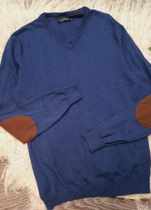 Светр, пуловер із латками, синя кофта, джемпер1 фото