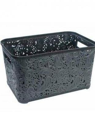 Контейнер "ажур-м" 4,7 л, без кришки, 19,5*30*11 см, сірий, тм алеана, україна