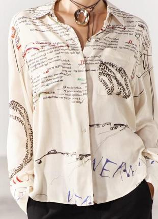 Рубашка женская вискозная с принтом zara new4 фото