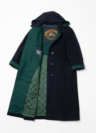 Burberry vintage wool &amp; alpaca long coat navy and green женское пальто