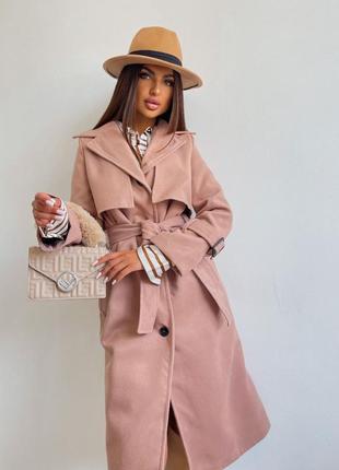 Женское кашемировое пальто на подкладе застегивается на пуговицы пояс в комплекте3 фото