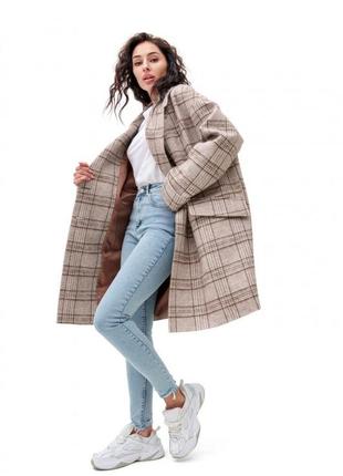 Пальто женское демисезонное, оверсайз, средней длины, шерстяное, весеннее, осеннее, капучино1 фото