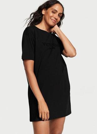 Нічна сорочка victoria's secret cotton sleepshirt logo xs/s чорна