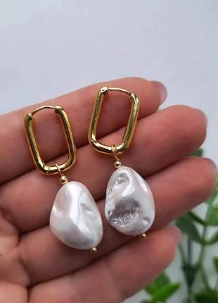 🤍серьги с искусственными барочными жемчужинами🤍