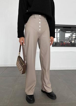 Свободные кожаные брюки брюки брюки с имитацией трусиков с пуговицами с кошенями2 фото
