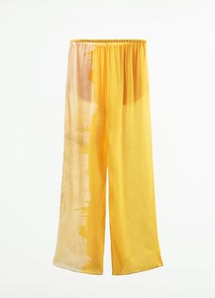 Прямые брюки женские желтые атласные с принтом zara new6 фото