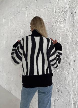 Черно-белый полосатый свитер зебра акриловый4 фото