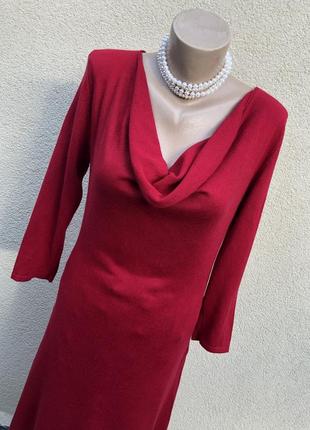 Винтаж,красное трикотаж платье,шёлк-кашемир,ворот хомут,люкс бренд6 фото