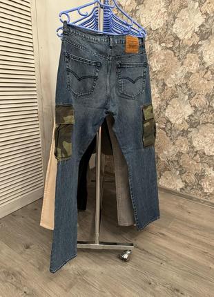 Темно-синие карго джинсы с каме камуфляжными милитари хаки карманами levis5 фото